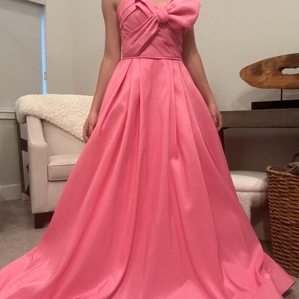 Pink One Shoulder Bow Sherri Hill Ballgown